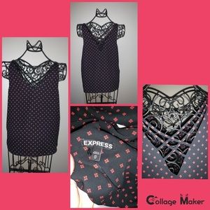 NWOT Express Black/Red Double V-Neck Top